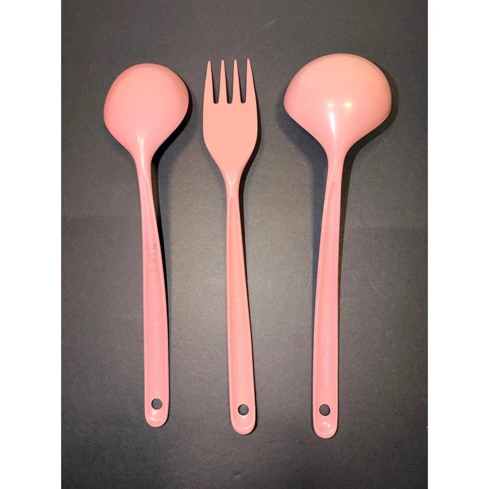 Vintage Copco Dusty Pink Melamine Kitchen Utensil Set Spoon Fork Ladle 3pc Retro